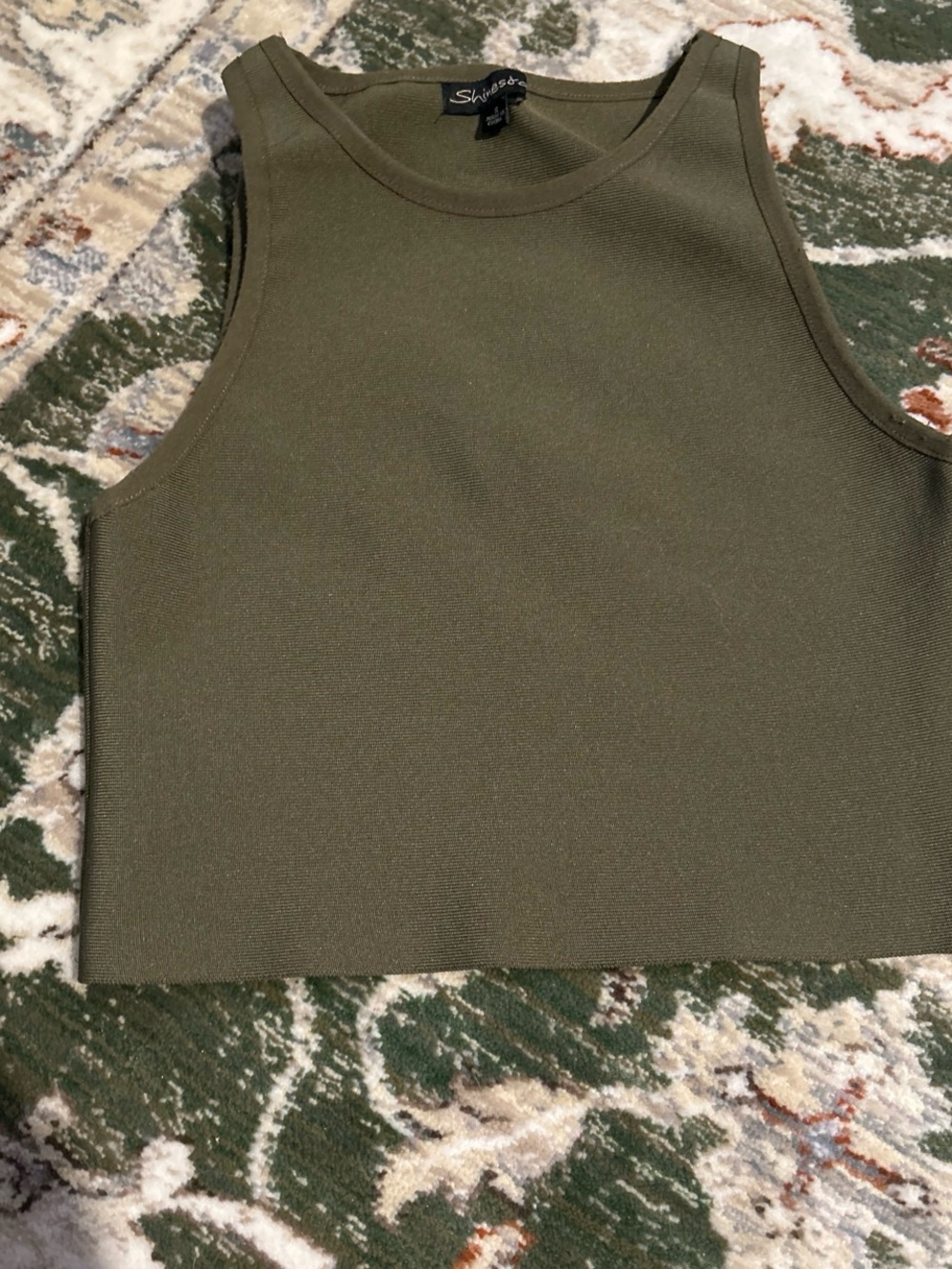 She + Sky Olive Ribbed Sleeveless Crop Tank